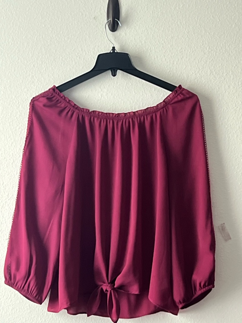by & by Burgundy Off-Shoulder Tie-Hem Blouse